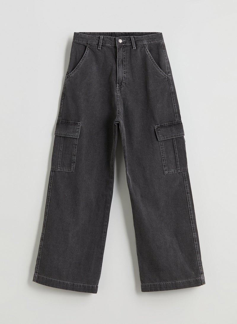 ال سي وايكيكي بنطلون جينز بناتي كارجو واسع - Image 1